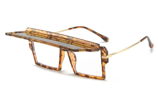 Fashion Flip Up Square Sunglasses for Women | Punk Sun Glasses for Men | Trending One Piece Leopard Eyewear | UV400 Unisex Goggles ShopOnlyDeal