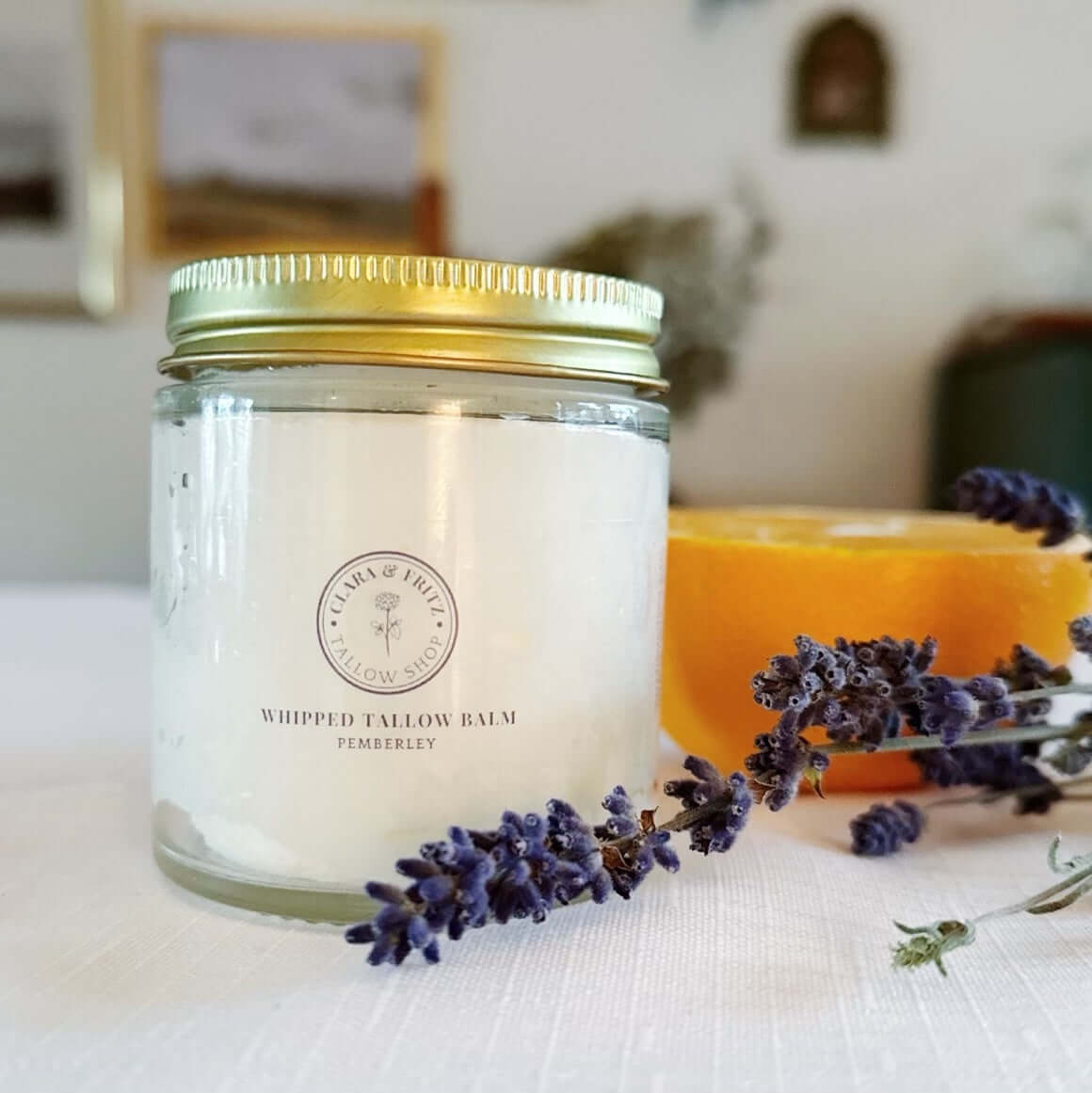 Pemberley Orange and Lavender Scented Whipped Tallow Balm Clara & Fritz Tallow Shop