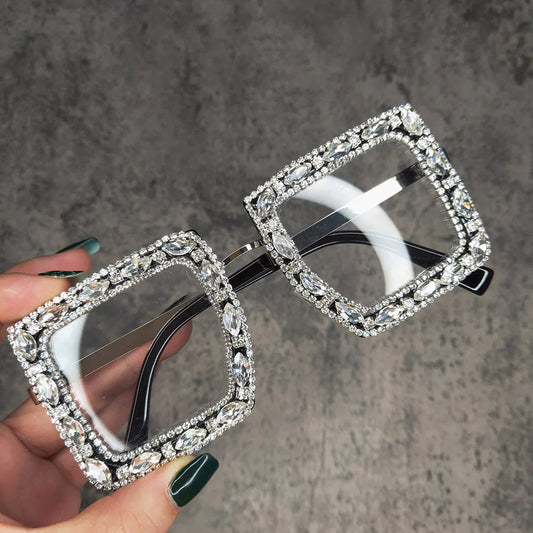 Rhinestone Bling Square Sun Glasses Women Fashion Oversized Transparent Crystal Female Vintage Diamond Sunglasses Eyeglasses ShopOnlyDeal
