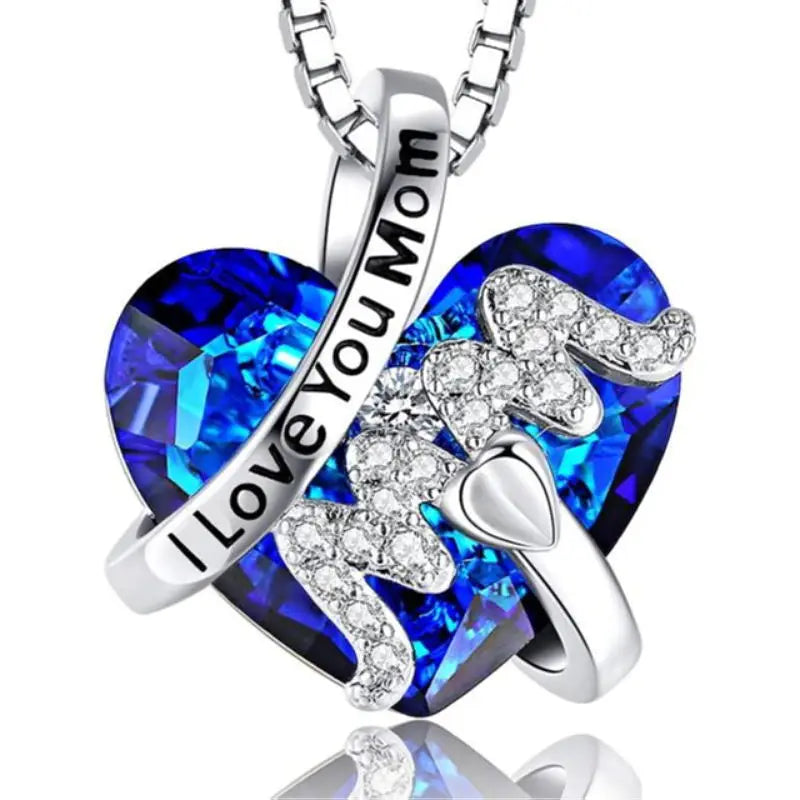 Luxury Fashion "Mom" Pendant Necklace Red Blue Heart Crystal Jewelry Ladies Anniversary Birthday Christmas Mother's Day Gift ShopOnlyDeal