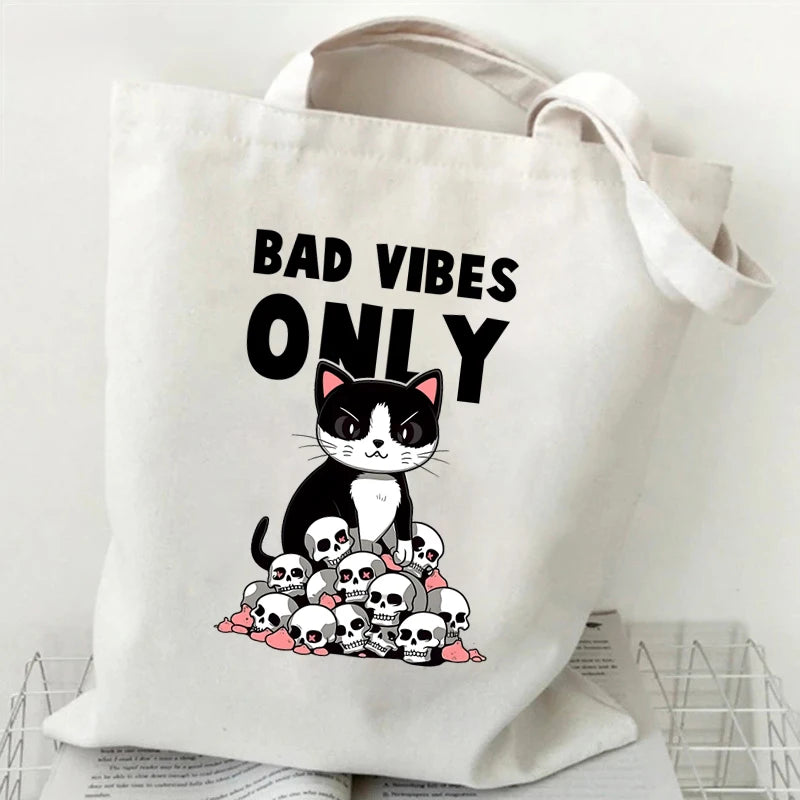 New Cat Series Women Tote Bags Cute Cow Cat Print Canvas Eco Handbag High Capacity Harajuku Fashion Cat Lovers Teen Shoulder Bag ShopOnlyDeal