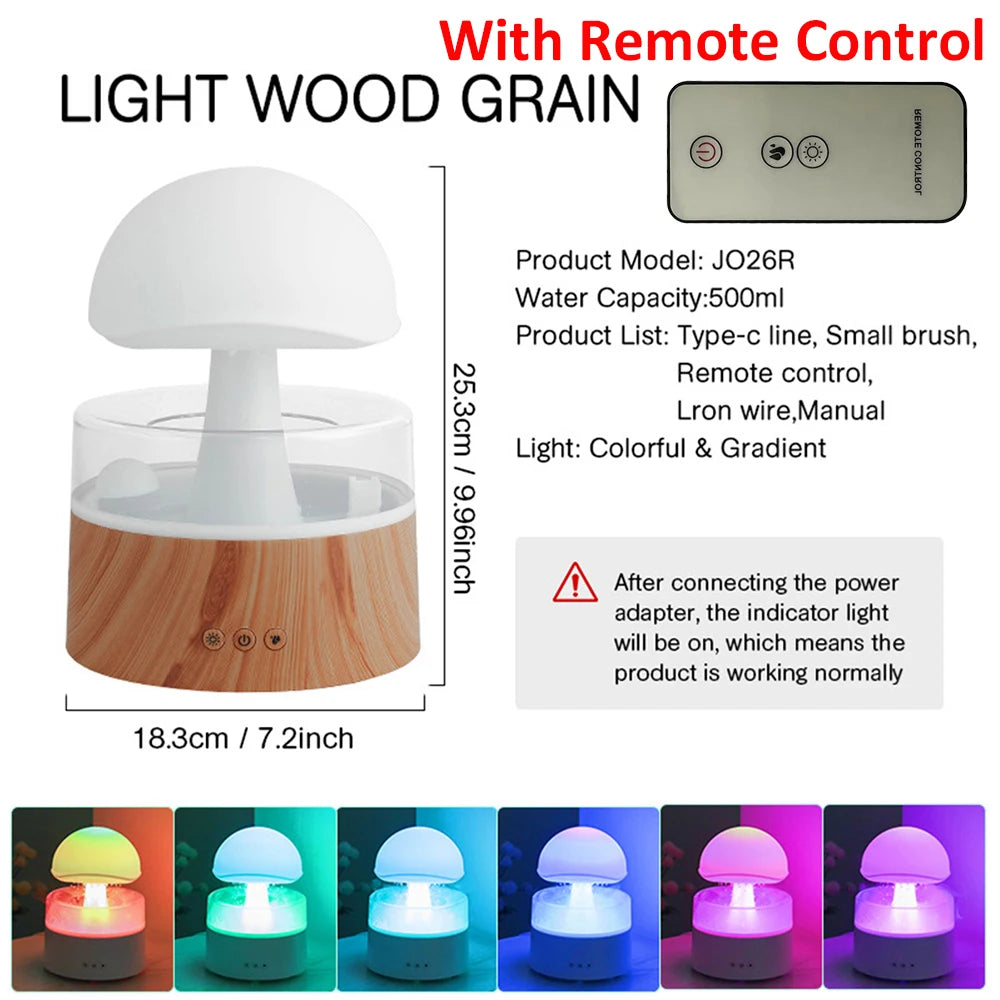 Mushroom Rain Air Humidifier Colorful Night Lights Electric Aroma Diffuser Rain Cloud Smell Distributor Relax Water Drops Sounds ShopOnlyDeal