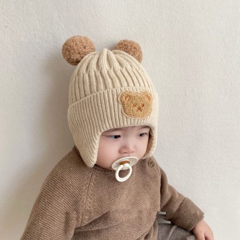 Winter Baby Beanie Cap Cartoon Bear Ear Protection Knitted Hat for Toddler Boys Girls Cute Korean Warm Kids Crochet Hats Gorros ShopOnlyDeal