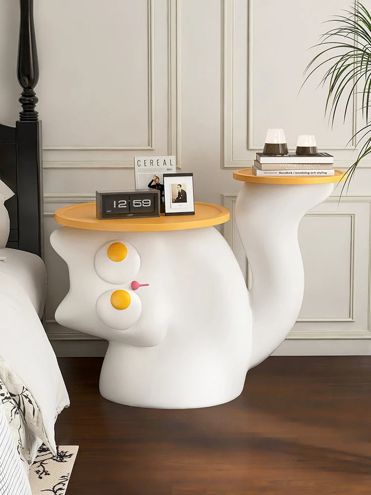 Cartoon Cat Statue Coffee Tables,Luxury,Living Room Sofa Edge Decor Side Table,Removable Table,Side Bed Tables,Wooden Tabletop ShopOnlyDeal