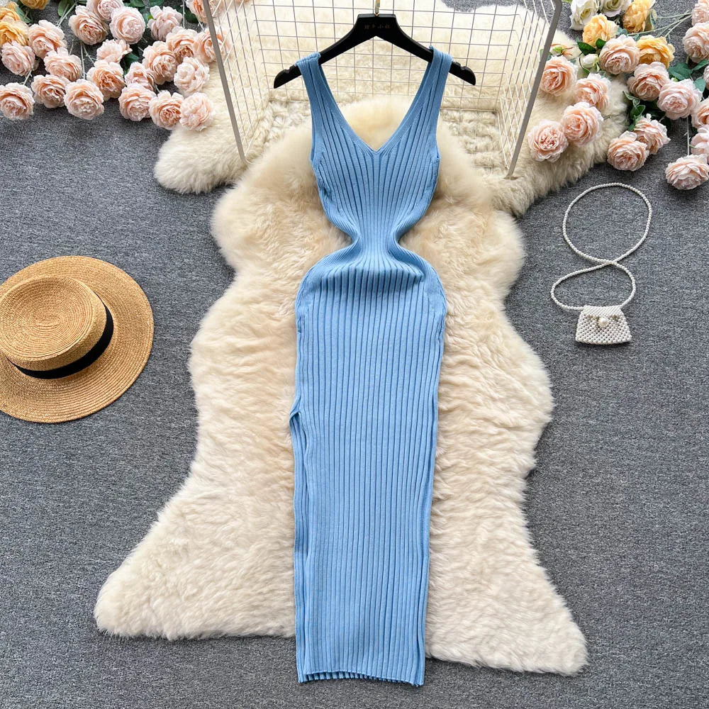 Chic Fashion Sexy Wrap Hips Split Knitted Autumn Dress Women Slim Elastic Bodycon Long Dress Streetwear Outfits Vestido ShopOnlyDeal