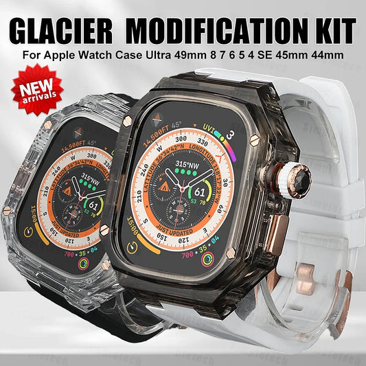 Ultra Glacier Modification Kit for Apple Watch | 49mm Transparent Case | Rubber Strap for iWatch Series 8, 7, 6, 5, 4, SE | 44mm, 45mm, 41mm, 40mm ShopOnlyDeal