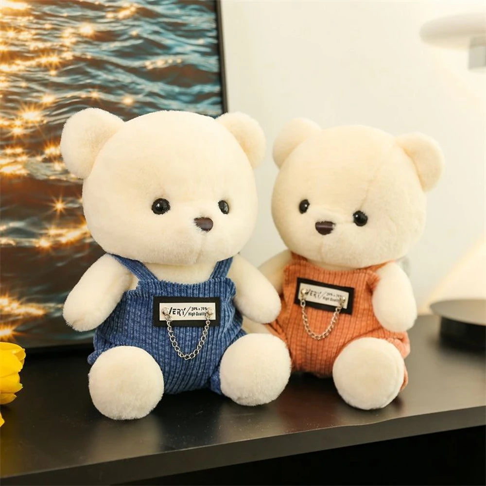 23CM Kawaii Couple Teddy Bear Plush Toy Chain Suspenders Dress Stuffed Full Delicate White Doll Children Christmas Birthday Gift ShopOnlyDeal