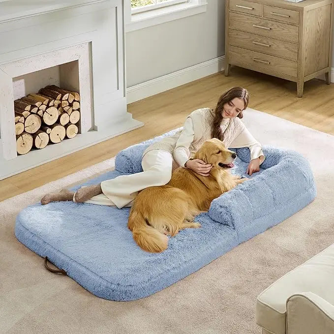 Bedsure Foldable Human Dog Bed for People Adults, 2 in 1 Calming Human Size Giant Dog Bed Fits Pet Families with Egg Foam ShopOnlyDeal