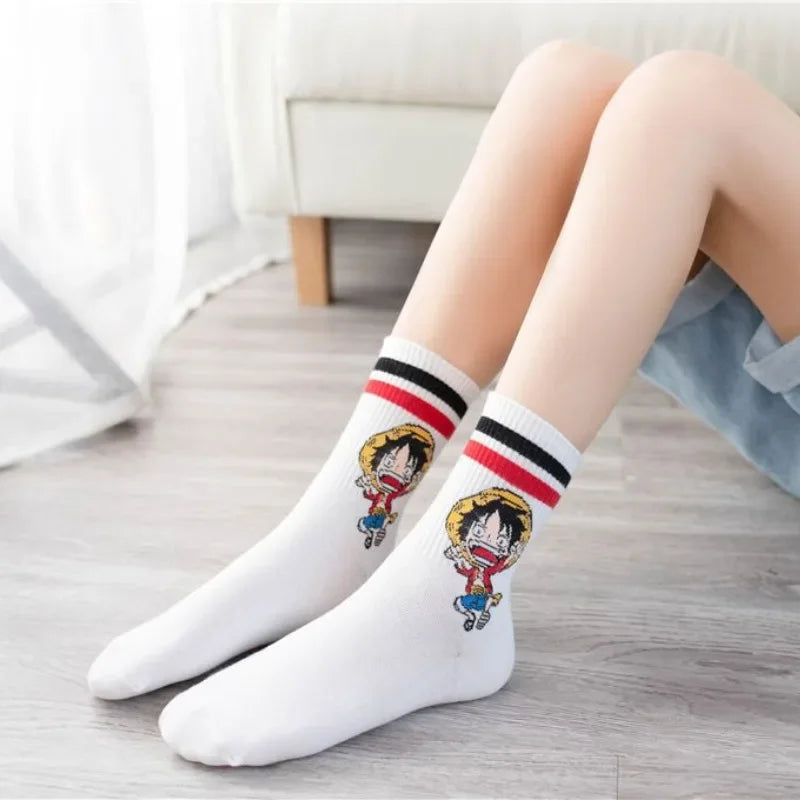 Anime One Piece Socks | Cartoon 5 Pair Set | Luffy & Chopper Student Cotton Socks | White Long Short Boat Socks | Printed Knitted Socks | Children's Gift ShopOnlyDeal