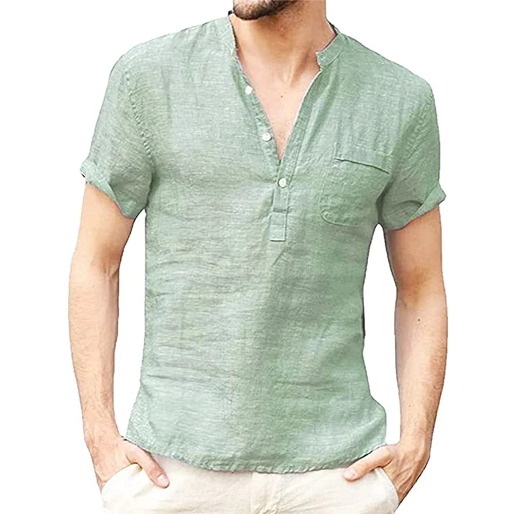 Summer New Men's Short-Sleeved T-shirt Cotton and Linen Led Casual Men's T-shirt Shirt Male  Breathable S-3XL ShopOnlyDeal