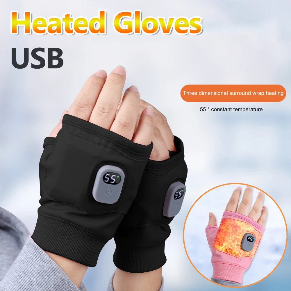 Rechargeable Heated Gloves 360 Degree Thermal Heated Gloves Winter Windproof Warm Fingerless Gloves for Outdoor Hiking Cycling ShopOnlyDeal