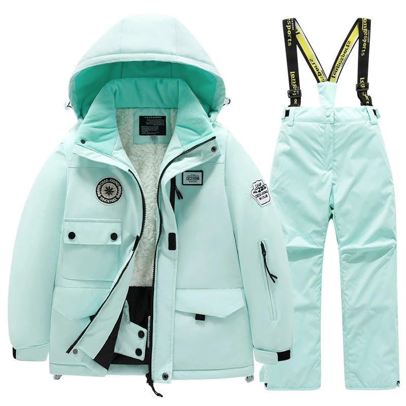 Winter children's skiing suit for boys and girls, windproof and waterproof thick coat for warmth and snow playing equipment ShopOnlyDeal