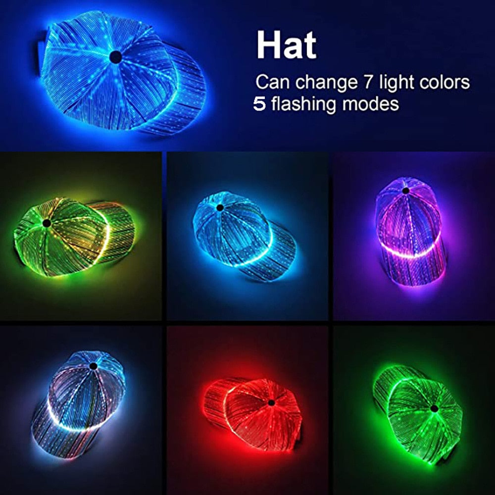 Fiber Optic Cap LED Hat with 7 Colors Luminous Glowing EDC Baseball Hats USB Charging Light Up Caps Even Party Led Christmas Party Cap ShopOnlyDeal