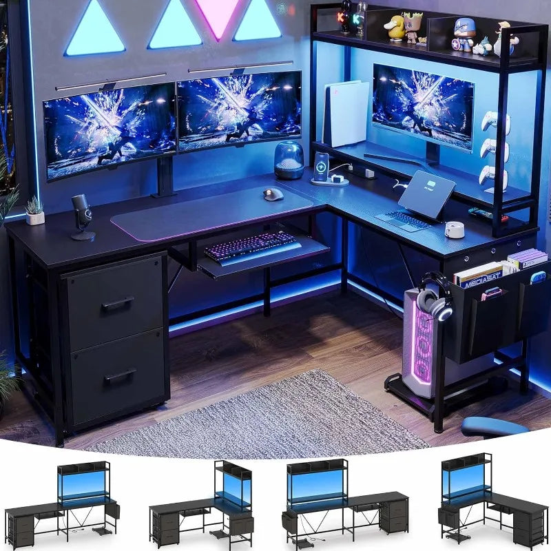 L Shaped Gaming Desk, Reversible Corner Computer Desk with Power Outlet ,computer desks ,gaming desk,gaming table ShopOnlyDeal