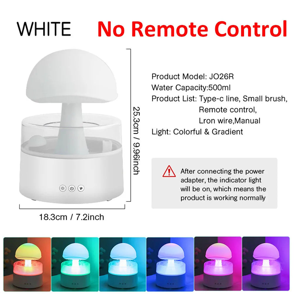 Mushroom Rain Air Humidifier Colorful Night Lights Electric Aroma Diffuser Rain Cloud Smell Distributor Relax Water Drops Sounds ShopOnlyDeal