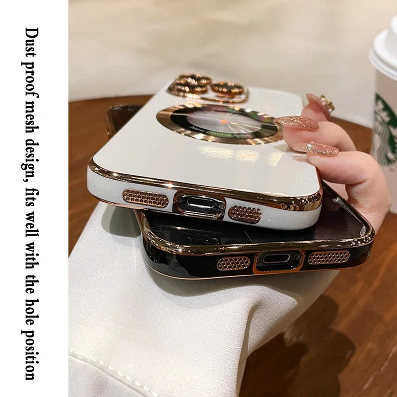 Luxury Plating Logo Hole Strong Magnetic Case For IPhone 15 14 13 12 11 Pro Max Plus Wireless Charging Magsafe Lens Film Cover ShopOnlyDeal