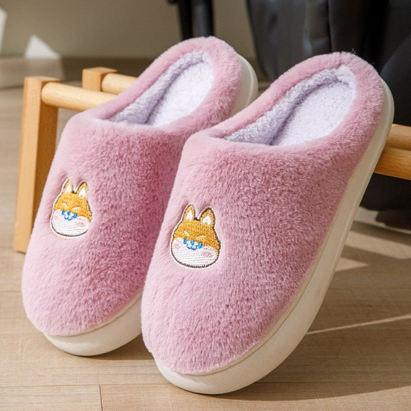 Cute Dog Non-Slip Floor Shoes Unisex Slippers Warm Plush Home Slipper Autumn Winter Shoes Woman House Flat Floor Soft Slides ShopOnlyDeal