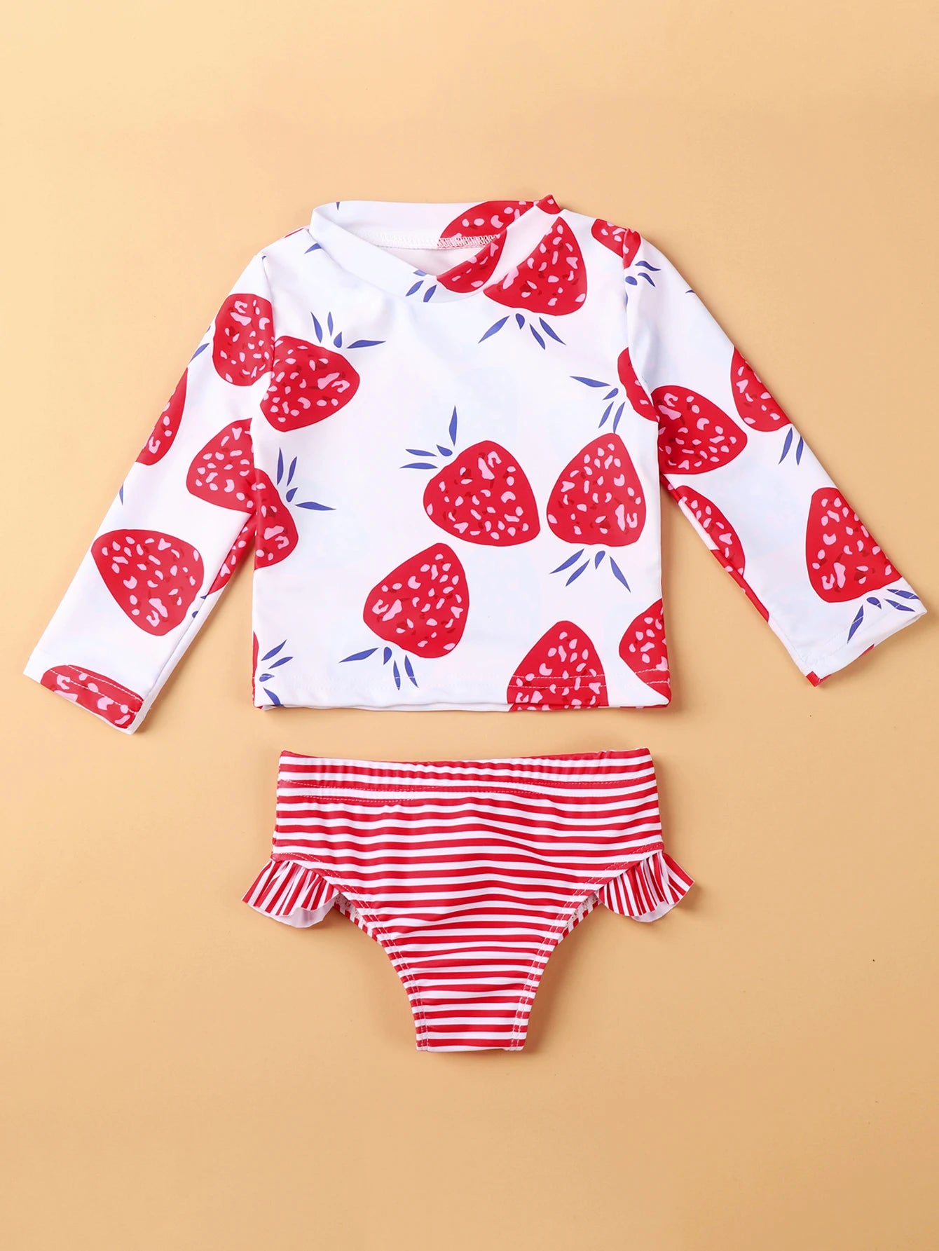 High Quality Strawberry Swimwear for Girls Swimming Clothing Long Sleeve Beachwear Bathing Suit Two Piece Swimsuit ShopOnlyDeal