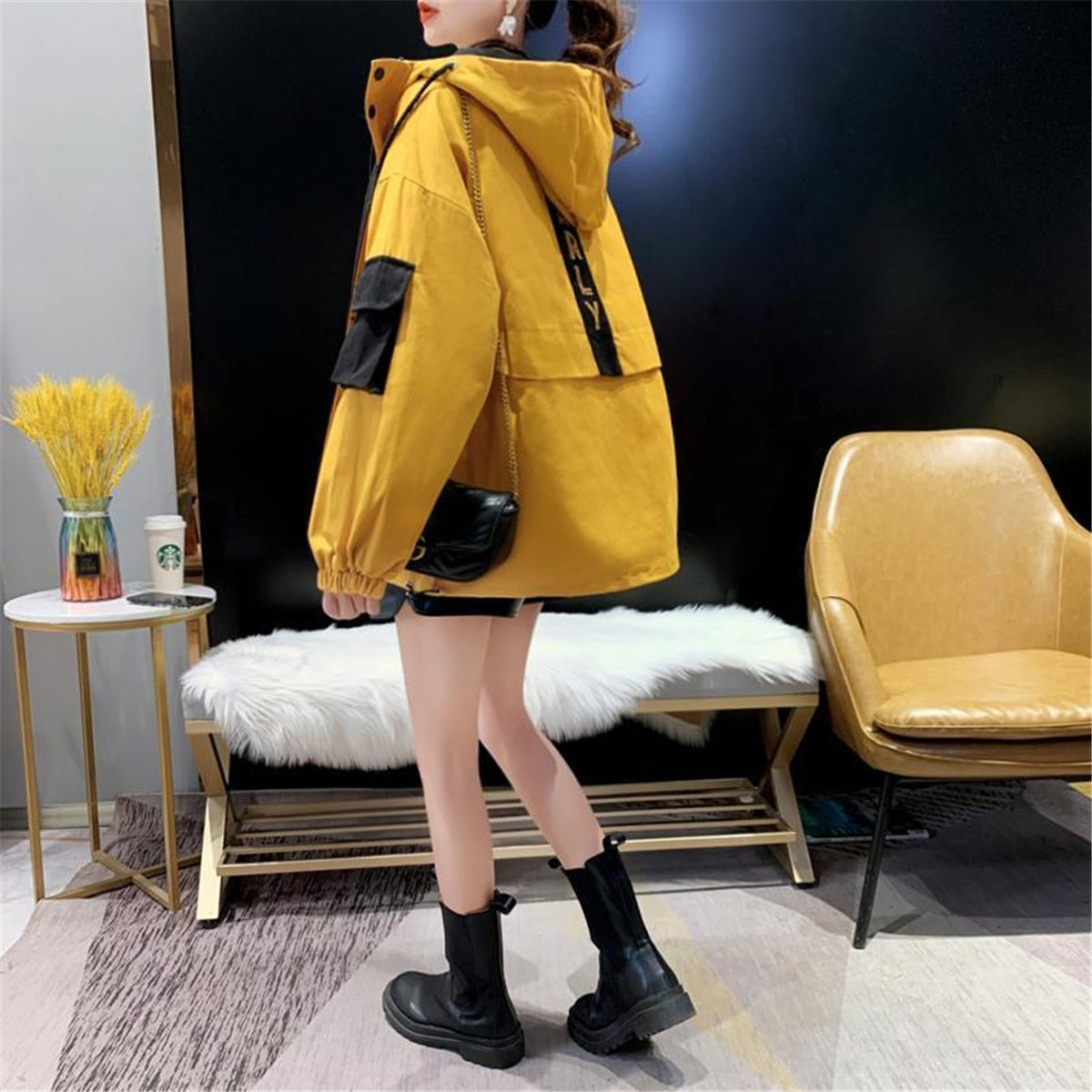 Fashion Spring Hoodie Women Harajuku Kpop Jacket Loose Hip Hop Tops Autumn Yellow Hooded Sweatshirt Zip Up Hoodie Streetwear ShopOnlyDeal