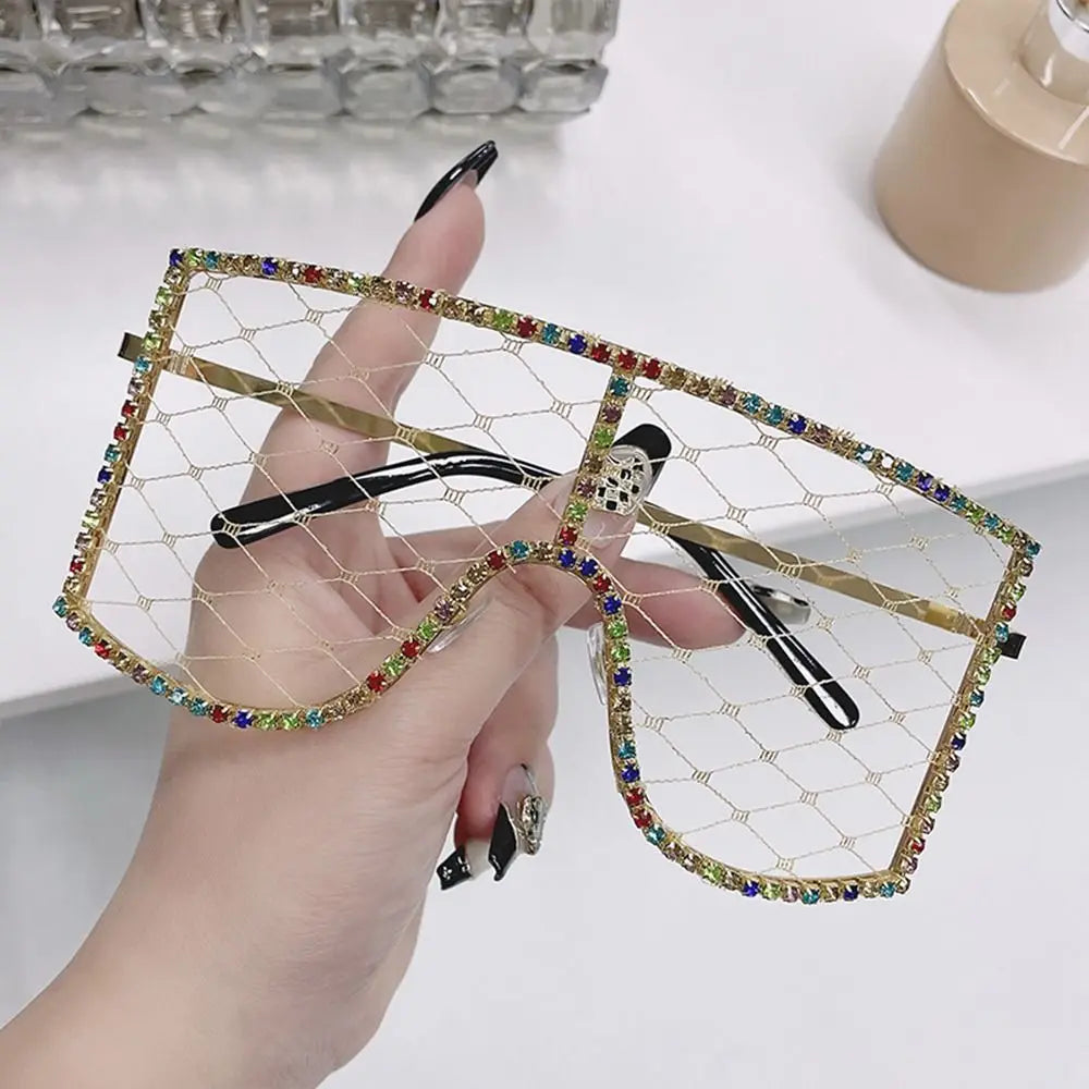 Oversized Rhinestone Mesh Glasses Fashion Colorful Diamond Eyewear Y2K Sunglasses for Party, Proms, Cosplay Costume ShopOnlyDeal