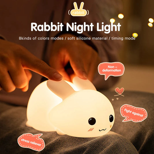 1pc Cute rabbit nightlight remote control dimmable rechargeable silicone rabbit light children's baby toy gift touch sensor ShopOnlyDeal