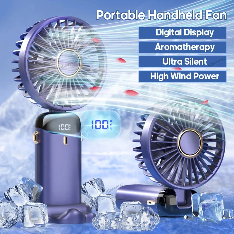 Portable Mini Fan USB Rechargeable Handheld Foldable Fan Air Conditioner Small Fan Cooler with LED Digital Display ShopOnlyDeal