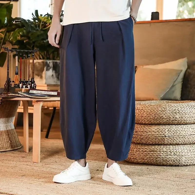 Cotton and Linen Loose Men's Pants | Male Summer New Breathable Solid Color Linen Trousers | Fitness Streetwear Oversize Trousers ShopOnlyDeal