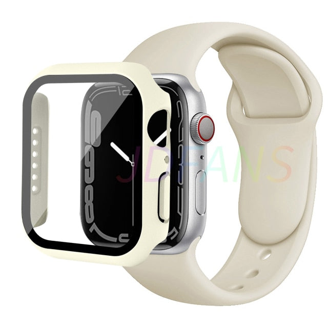 Glass+Case+Strap for Apple Watch 7 6 5 Band 41mm 45mm 44mm 40mm 38mm 42mm Screen Protectors for Apple IWatch Series 7 6 SE 5 3 4 ShopOnlyDeal