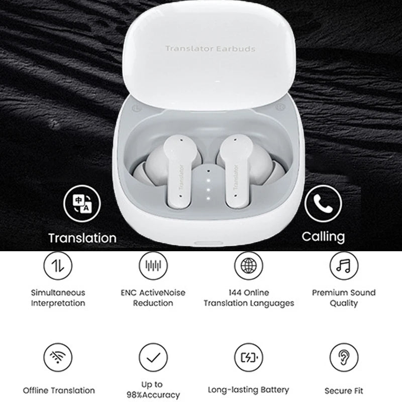 Wireless Translator Earbuds BT Headphones with Microphones Charging Case 4 Modes Support Real-time Translation in 74 Languages ShopOnlyDeal