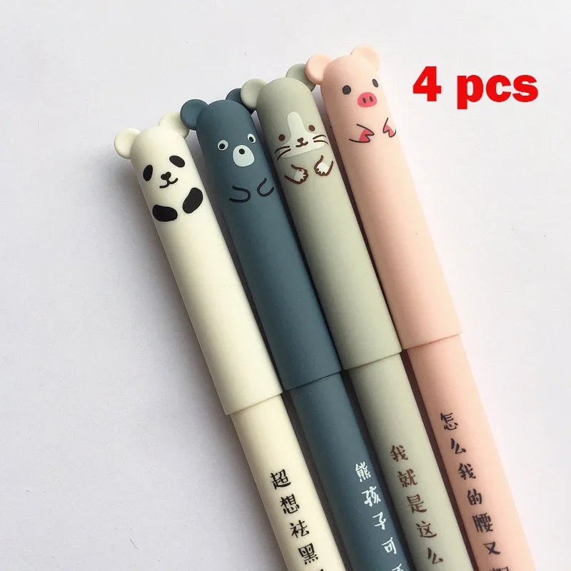 Kawaii Pig Bear Cat Mouse Erasable Gel Pen 4 Pcs/Set | School Office Supplies Stationery Gift | 0.35mm Blue Black Ink ShopOnlyDeal