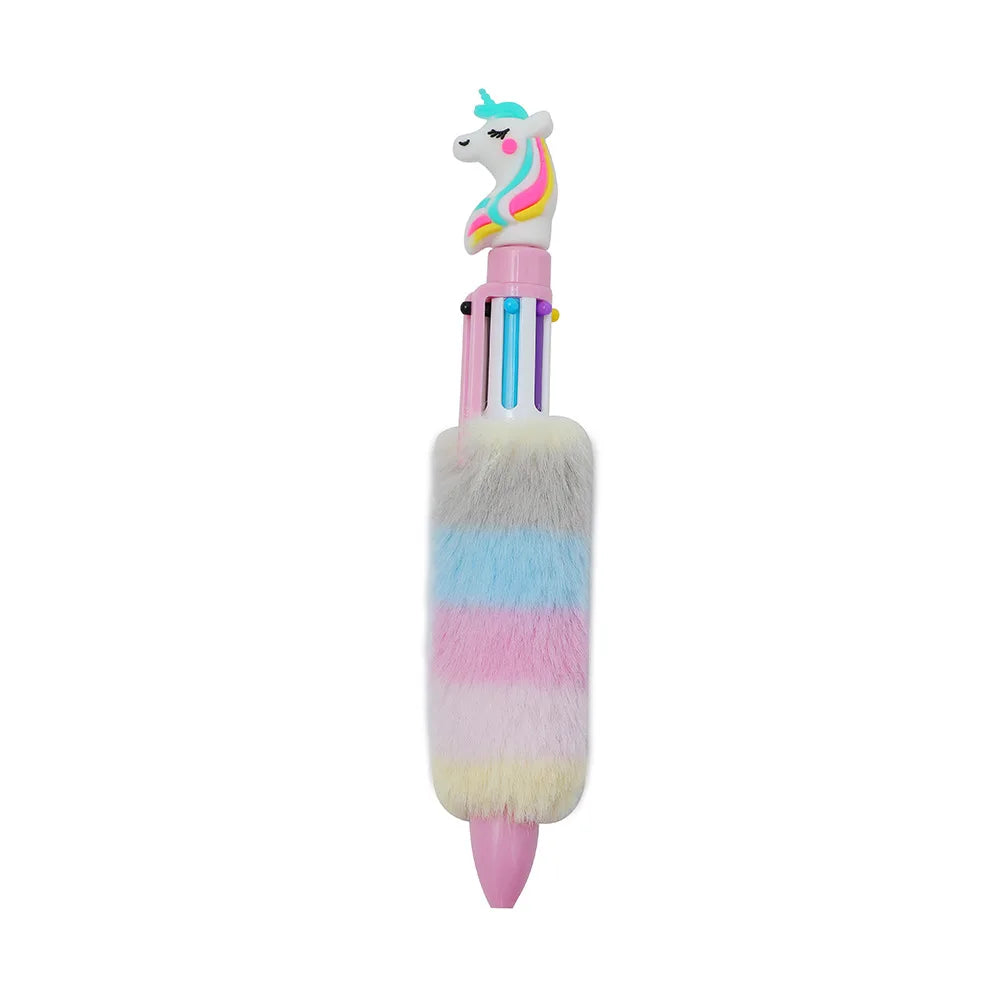 Kawaii Unicorn Fluffy 6 Colored Mechanical Ballpoint Pen | School & Office Writing Supplies | Stationery Gift ShopOnlyDeal