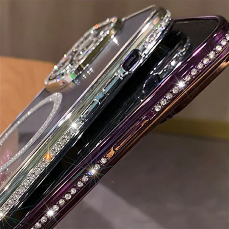 Magnetic Diamond Glitter Bling Case for iPhone 15 14 13 12 11 Pro Max Plus Rhinestone Electroplated Jewelled Transparent Cover ShopOnlyDeal