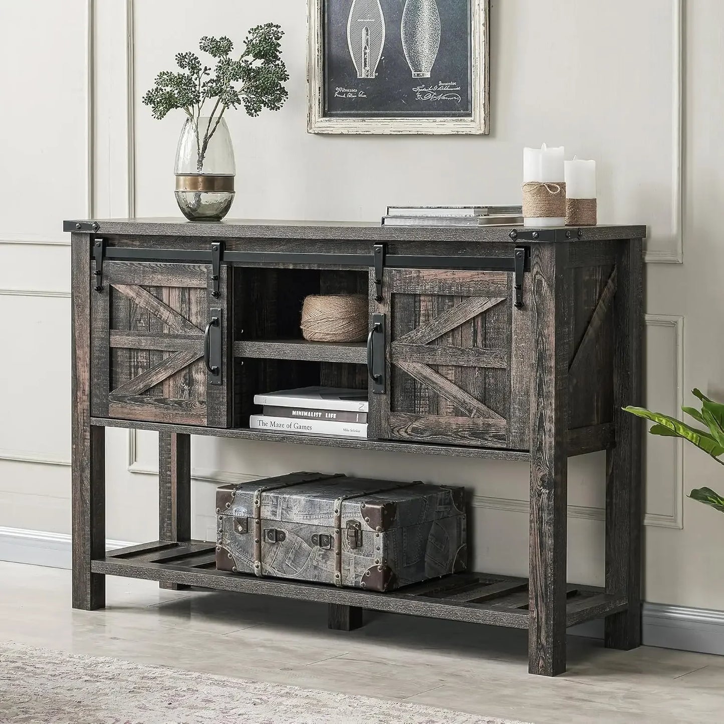 Farmhouse Console Table with Storage Shelf, Rustic Sofa Table Behind Couch for Hallway, Entry Way, Living Room, Foyer ShopOnlyDeal