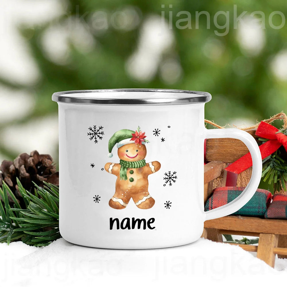 Personlized Cookie Snowman with Name Mug Hot Cocoa Chocolate Mug Drink Jiuce Cup Christmas Decor Enamel Mugs  Xmas Gift for Kids ShopOnlyDeal