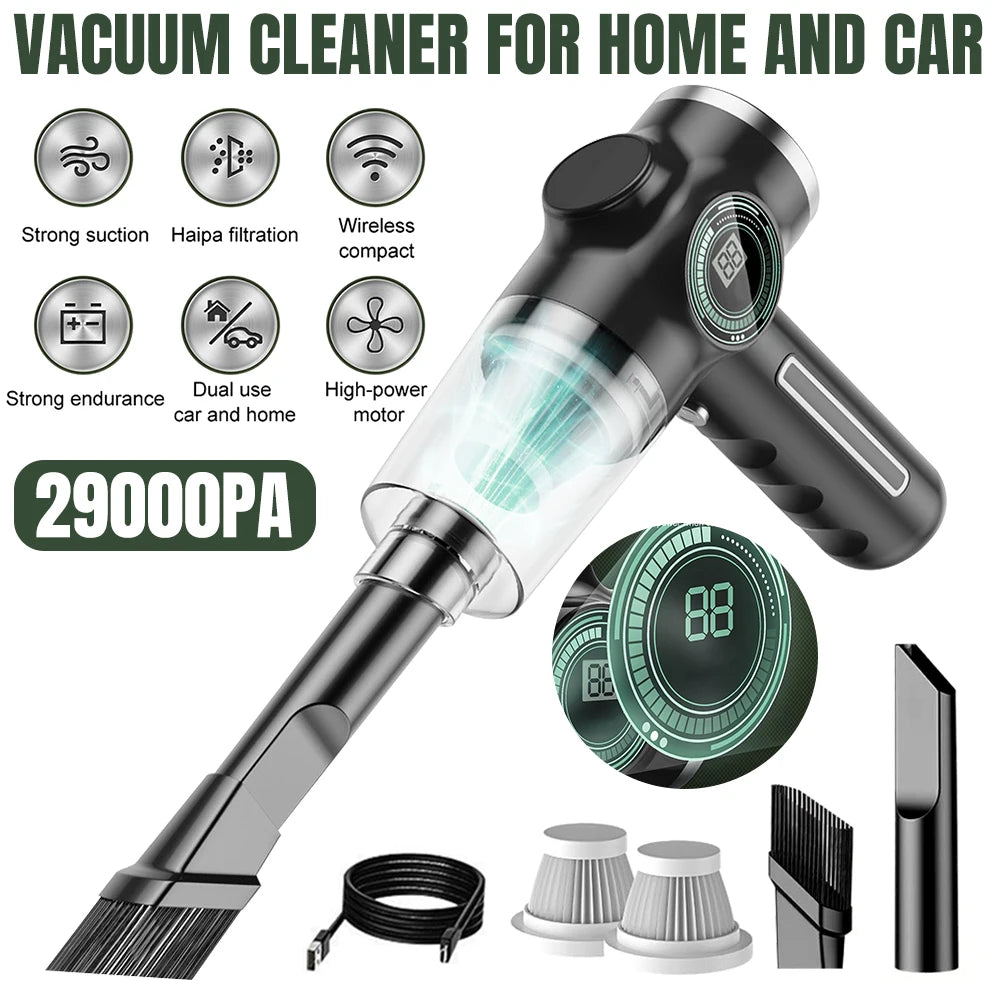 29000Pa Mini Wireless Vacuum Cleaner 120W Strong Suction Handheld Car Mounted Electric Cleaner with LCD power display & 3 filter ShopOnlyDeal