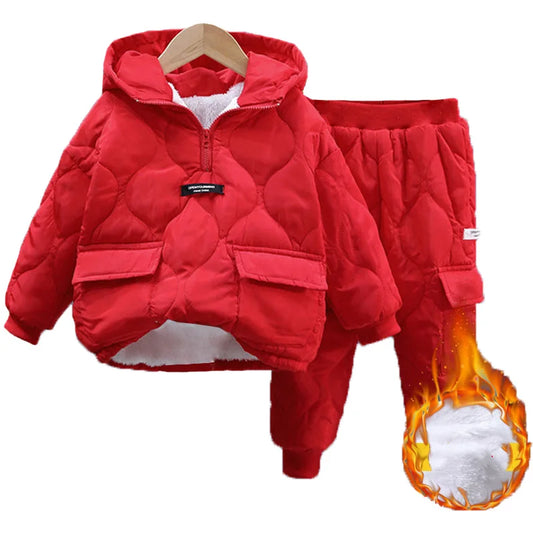 2022 Winter Girls Boys Clothing Sets 2-10 Years Children Warm Thick Jackets Pants Suit Boy Coats Trousers Kids Tracksuit Outfit ShopOnlyDeal