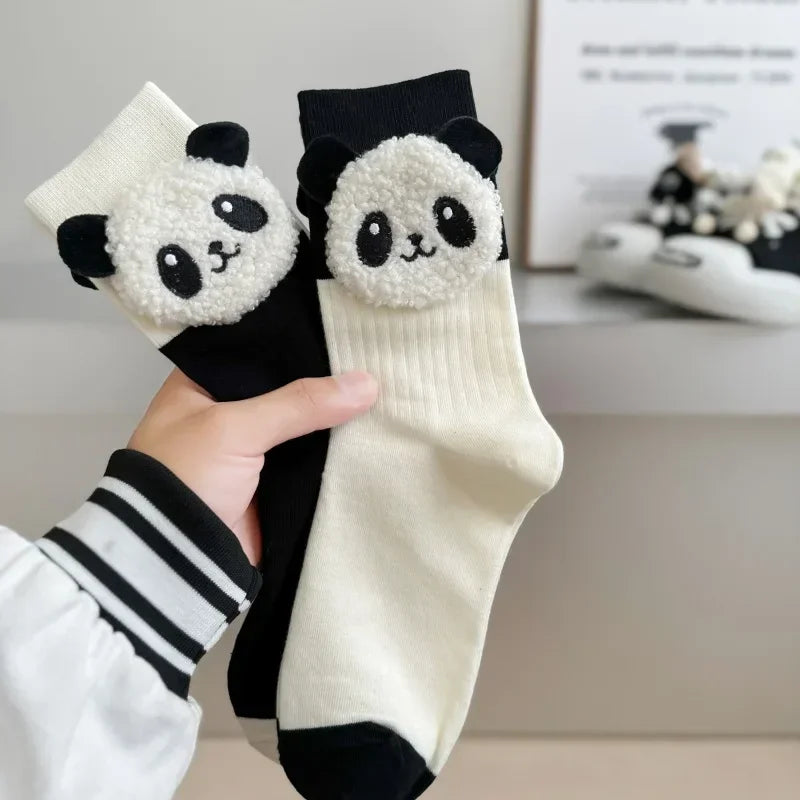 Pure Cotton Cute Designer Panda Women Socks | Kawaii Funny Black and White Middle Tube Socks ShopOnlyDeal