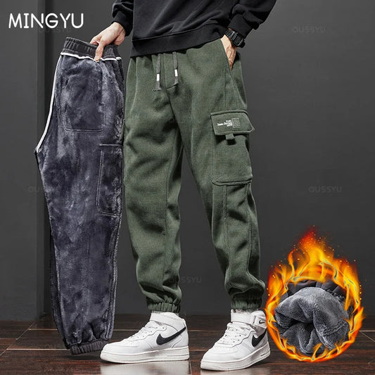 Brand Clothing New Winter Fleece Warm Corduroy Pants Men Cargo Work Thick Baggy Streetwear Joggers Trousers Male Large Size 5XL ShopOnlyDeal