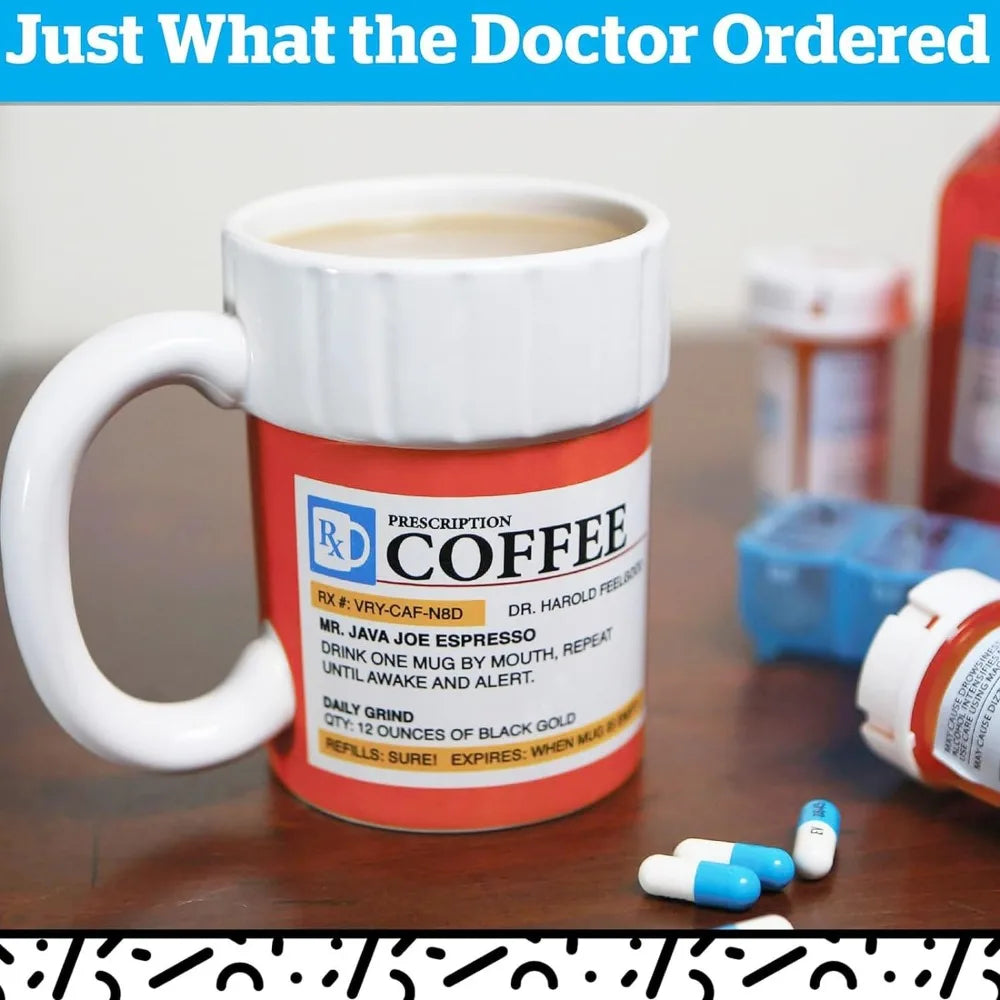 The Prescription Coffee Mug | Hilarious 12 Oz Ceramic Milk Cup in the Shape of a Pill Bottle | Perfect for Home or Office ShopOnlyDeal