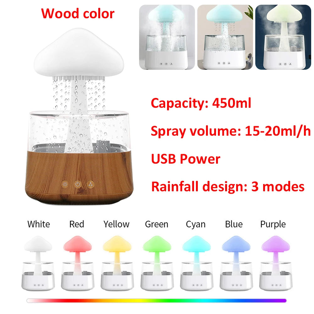 Mushroom Rain Air Humidifier Colorful Night Lights Electric Aroma Diffuser Rain Cloud Smell Distributor Relax Water Drops Sounds ShopOnlyDeal