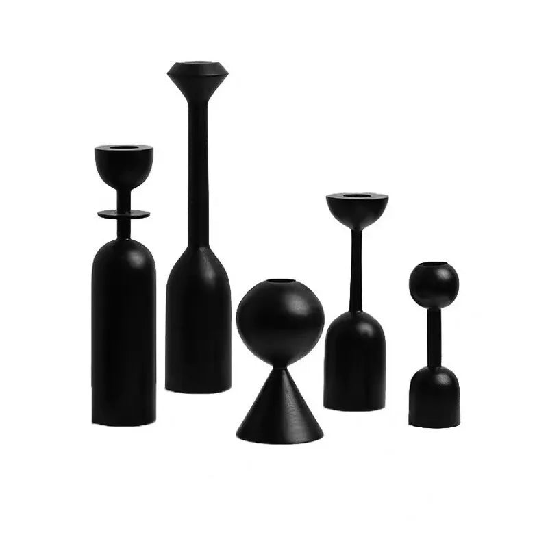 Black Wooden Candle Holder Quality Black Candle Seat Nordic ins style art decoration hotel model room soft decoration ZM806 ShopOnlyDeal