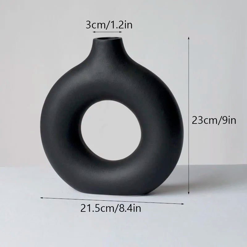 Vilead Black Circular Hollow Ceramic Vase Donuts Nordic Flower Pot Home Decoration Accessories Office Living Room Interior Decor ShopOnlyDeal