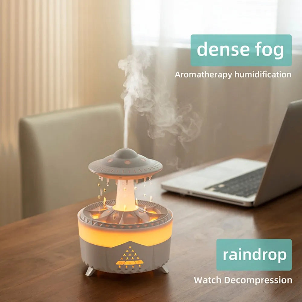 Colourful Raindrop Air Humidifier with Jellyfish Night Lights Rotating Quiet Essential Oils Diffuser Wireless Remote Night Lamp ShopOnlyDeal