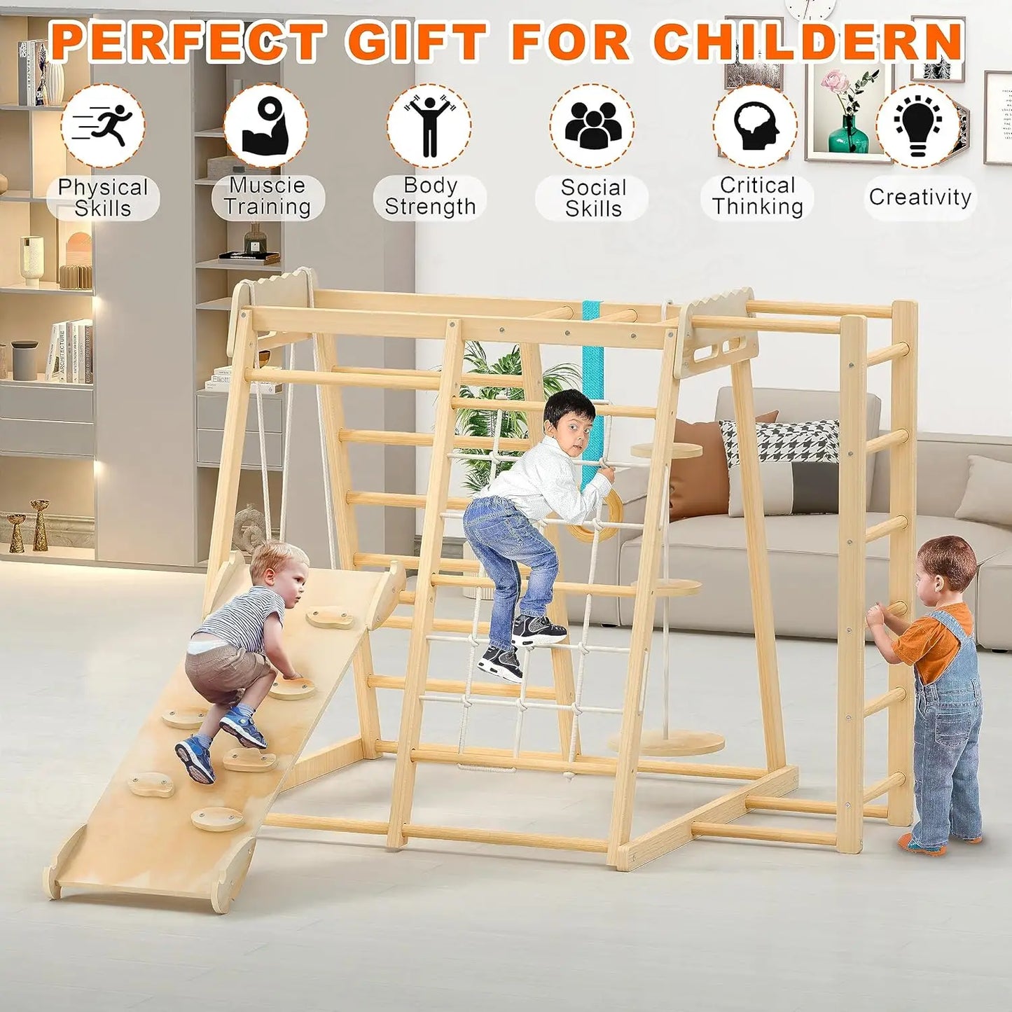 Toddler Climbing Toys, Indoor Playground Climbing Toys for Toddlers, Montessori Style Playground Sets for Backyards with Slide, ShopOnlyDeal