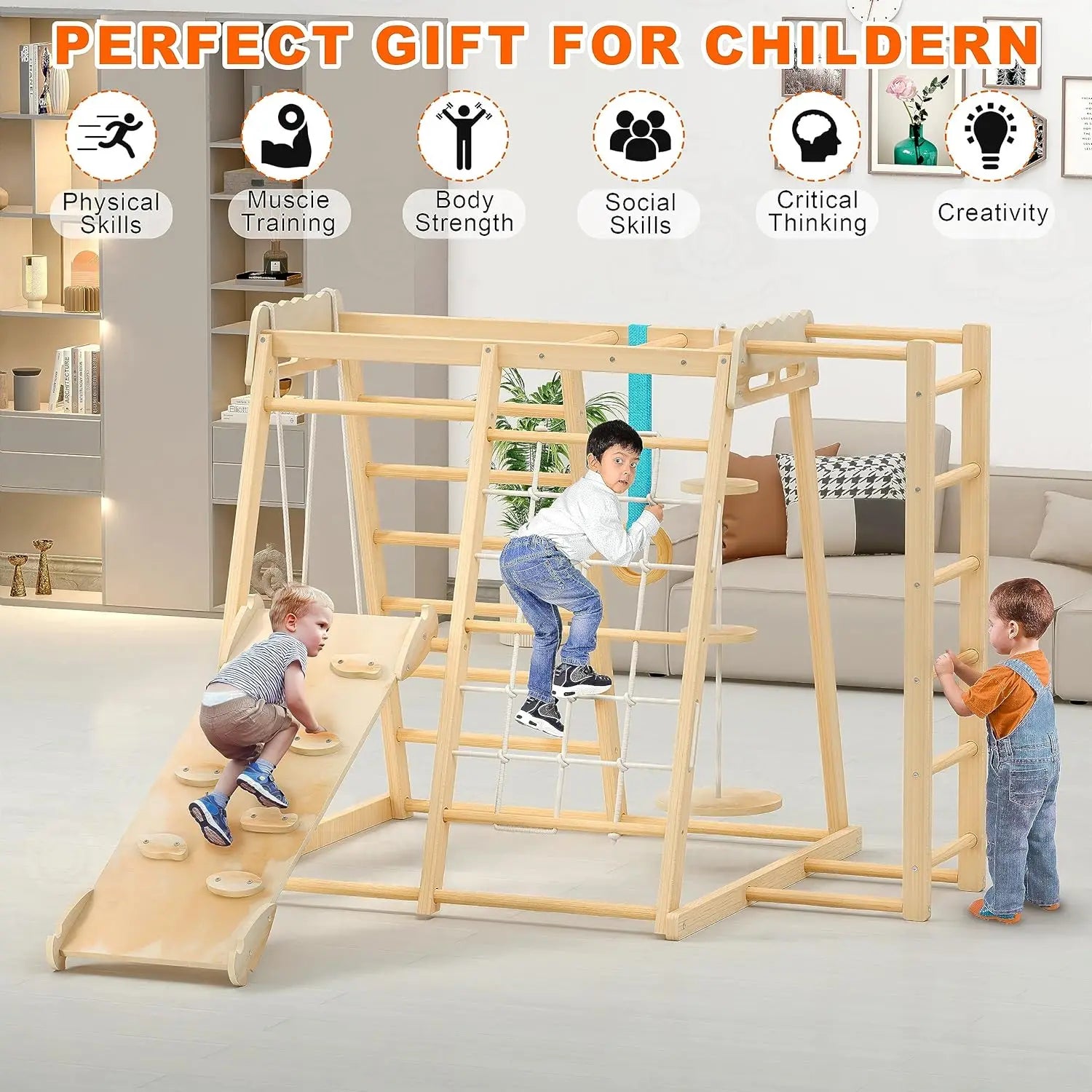 Toddler Climbing Toys, Indoor Playground Climbing Toys for Toddlers, Montessori Style Playground Sets for Backyards with Slide, ShopOnlyDeal