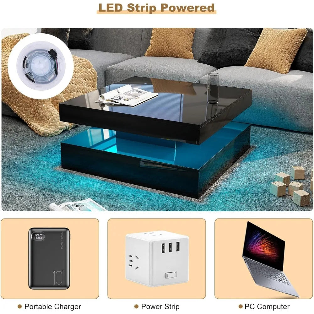 Black LED Coffee Table for Living Room Restaurant Tables Cocktail Tea Table for Home Office Reception (Black) Furniture Dining ShopOnlyDeal