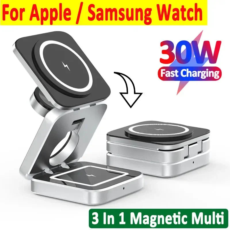 30W Magnetic Wireless Charger Stand for iPhone 16 15 14 13 12 Pro Max Airpods Samsung Watch 6 5 iWatch 8 7 Fast Charging Station ShopOnlyDeal