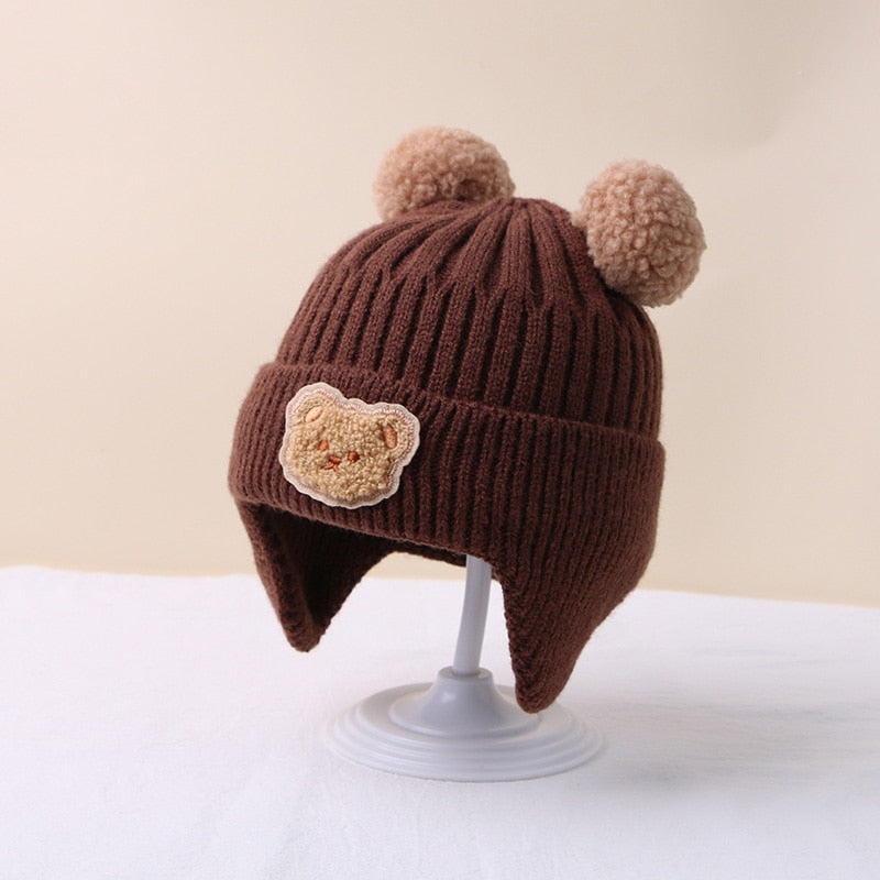 Winter Baby Beanie Cap Cartoon Bear Ear Protection Knitted Hat for Toddler Boys Girls Cute Korean Warm Kids Crochet Hats Gorros ShopOnlyDeal