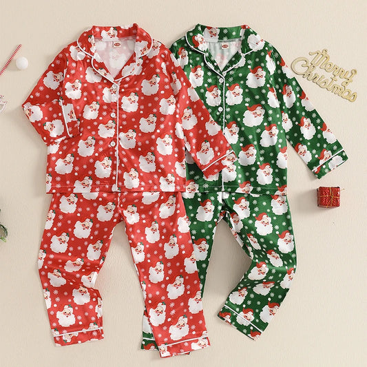 Kids Girls Boys Christmas Pajamas Set Fall Winter Santa Print Shirts Tops and Long Pants 2 Pieces Loungewear Sleepwear for 3-7Y ShopOnlyDeal