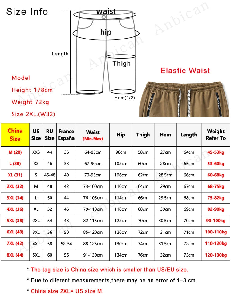 Summer Men's Breeches 3/4 Casual Shorts Quick Dry Nylon Stretch Sweat Short Pants Big Size Sportswear Straight Loose Shorts 8XL ShopOnlyDeal